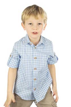 OS Trachten Kinder Hemd Jungen Langarm Trachtenhemd mit Liegekragen Lafoa, Größe:122/128, Farbe:hellblau/bleu von OS Trachten
