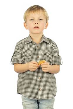 OS Trachten Kinder Hemd Jungen Langarm Trachtenhemd mit Liegekragen Slamo, Größe:122/128, Farbe:dunkelgrün von OS Trachten