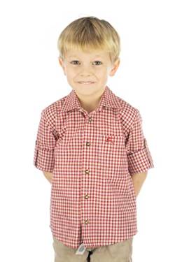 OS Trachten Kinder Hemd Jungen Langarm Trachtenhemd mit Liegekragen Slamo, Größe:122/128, Farbe:mittelrot von OS Trachten