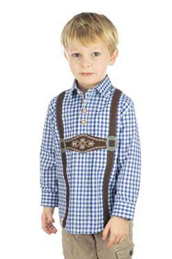 OS Trachten Kinder Hemd Jungen Langarm Trachtenhemd mit Liegekragen Velmowo, Größe:74/80, Farbe:Mittelblau von OS Trachten