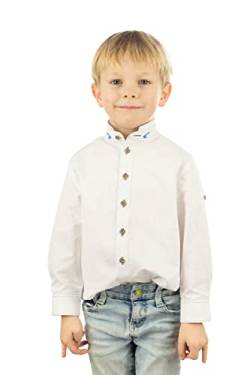 OS Trachten Kinder Hemd Jungen Langarm Trachtenhemd mit Stehkragen Ojune, Größe:122/128, Farbe:weiß-Mittelblau von OS Trachten