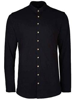 Trachtenhemd Kilian Pique schwarz | Schickes Herrenhemd mit Stehkragen | Langarm (as3, Neck, 39, 40, Regular, Regular) von OS Trachten
