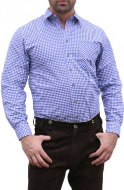Trachtenhemd für Lederhosen mit Verzierung dunkelblau/kariert, Hemdgröße: S von OS Trachten