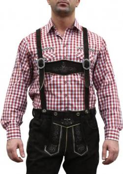 Trachtenhemd für Lederhosen mit Verzierung rot/kariert, Hemdgröße: XL von OS Trachten