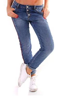 OSAB-Fashion 10370 Damen Jeans Röhre Hose Boyfriend Haremscut Streifen von OSAB-Fashion