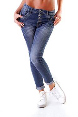 OSAB-Fashion 10847 LEXXURY Damen Jeans Röhrenjeans Hose Stretch Boyfriend Slimfit Knopfleiste (dunkelblau, 3XL-46) von OSAB-Fashion