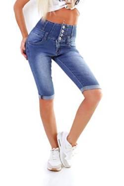 OSAB-Fashion 11037 Damen Capri Jeans Hose Slimfit Kurze Hose High-Waist Breiter Bund Knöpfe von OSAB-Fashion