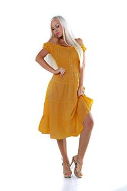 OSAB-Fashion 11502 Damen Sommerkleid Kurzarm Kleid Wadenlang Stufenrock Gesmokt Knöpfe von OSAB-Fashion