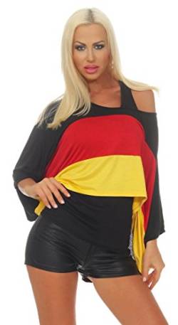 OSAB-Fashion 11555 Damen Fan-Shirt + Top Kurzarm Fußball EM 2020 WM EM DE Deutschland Flagge Deutschland Trikot (schwarz-rot-Gold, 36-38) von OSAB-Fashion