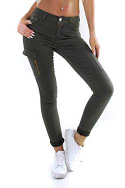 OSAB-Fashion 11573 Damen Jeans Röhrenjeans Hose Damenjeans Boyfriend Cargostyle Slimfit Treggings (Oliv, 2XL) von OSAB-Fashion