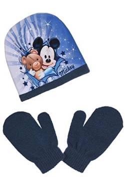 OSAB 44005 Kinder-Set Beanie Mütze + Handschuhe Disney Mickey Maus Mouse Kindermütze (2-dunkelblau, 48cm) von OSAB