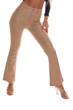 OSAB 88014 Damen Hose Bootcut Flare Schlaghose Lederoptik High Waist Bell Bottoms Wet-Look von OSAB