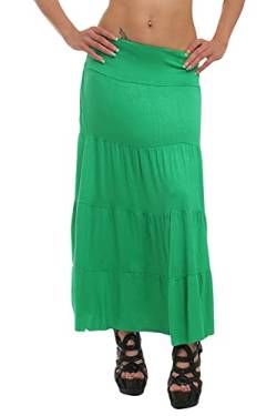 OSAB Damen Maxirock Stufenrock Stretch-Material Langer Rock Skirt Jersey (2-grün) von OSAB