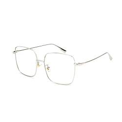 OSAGAMA Blaulichtblockierende Brille für Frauen Anti-Ermüdung Übergroße Quadratische Computerbrille Metallrahmenbrille für PC, TV Silver von OSAGAMA