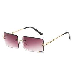 OSAGAMA Kleine Rechteckige Sonnenbrille Damen Herren Randlose Quadratische Brille Brillen UV400 (Gold/Violett mit Farbverlauf) von OSAGAMA