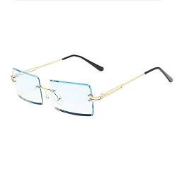 OSAGAMA Kleine Rechteckige Sonnenbrille Damen Herren Randlose Quadratische Brille Brillen UV400 Hellblau von OSAGAMA