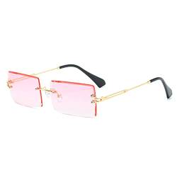 OSAGAMA Kleine Rechteckige Sonnenbrille Damen Herren Randlose Quadratische Brille Brillen UV400 Rosa von OSAGAMA