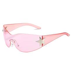 OSAGAMA Randlose Sonnenbrille Wraparound Sport Shield Sunglasses Fahrradbrille UV Schutz Brille für Herren Damen (Rosa) von OSAGAMA