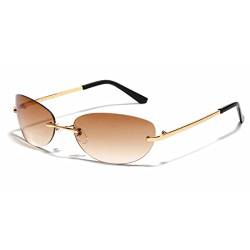 OSAGAMA Retro Ovale Sonnenbrille mit Randlose Linse Metall Rahmen Brille für Damen Herren Outdoor Aktivitäten Braun von OSAGAMA