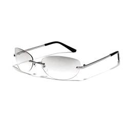 OSAGAMA Retro Ovale Sonnenbrille mit Randlose Linse Metall Rahmen Brille für Damen Herren Outdoor Aktivitäten Clear Silber von OSAGAMA