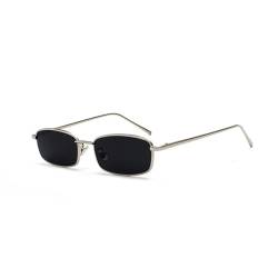 OSAGAMA Retro Rechteckige Sonnenbrille Metall Rahmen Mehrfabige Brille für Damen Herren Silber Schwarz von OSAGAMA