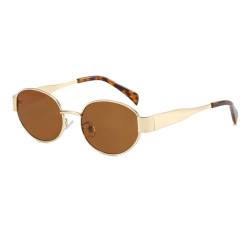 OSAGAMA Retro Runde Ovale Sonnenbrille Metall Rahmen Fashion Sunglasses für Damen Herren Golden Braun von OSAGAMA