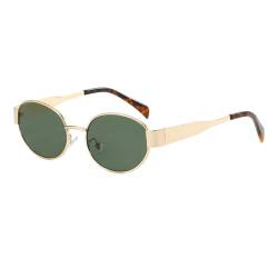 OSAGAMA Retro Runde Ovale Sonnenbrille Metall Rahmen Fashion Sunglasses für Damen Herren Golden Grün von OSAGAMA