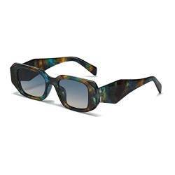 OSAGAMA Retro Sonnenbrille Rechteckige Chunky Brille UV Schutz für Damen Herren (Blau/Blau Gelb) von OSAGAMA