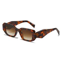 OSAGAMA Retro Sonnenbrille Rechteckige Chunky Brille UV Schutz für Damen Herren (Leopard/Brown) von OSAGAMA