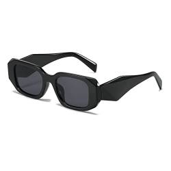 OSAGAMA Retro Sonnenbrille Rechteckige Chunky Brille UV Schutz für Damen Herren (Schwarz/Grau-N) von OSAGAMA