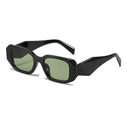 OSAGAMA Retro Sonnenbrille Rechteckige Chunky Brille UV Schutz für Damen Herren (Schwarz/Grün) von OSAGAMA