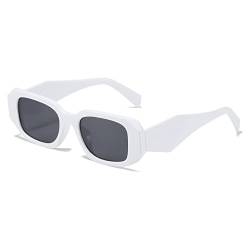 OSAGAMA Retro Sonnenbrille Rechteckige Chunky Brille UV Schutz für Damen Herren (Weiß/Schwarz) von OSAGAMA