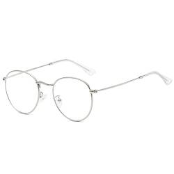 OSAGAMA Runde Blaulichtfilter Brille Damen Herren Blockieren Blaue Licht für PC, TV Computerbrille Ohne Sehstärke Silver von OSAGAMA