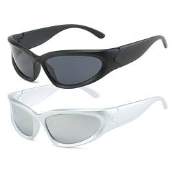 OSAGAMA Rundum-Sonnenbrille für Männer und Frauen Swift Oval Outdoor Sport Shades Silber verspiegelte Brille (Schwarz+Silber) von OSAGAMA