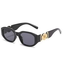 OSAGAMA Trendige Rechteckige Sonnenbrille für Damen Herren Unregelmäßige Vintage 90er Übergroß Brille UV-Schutz A-Schwarz von OSAGAMA