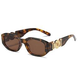 OSAGAMA Trendige rechteckige Sonnenbrille für Damen Herren unregelmäßige Vintage 90er Brille UV-Schutz (Leopard/Vollbraun) von OSAGAMA