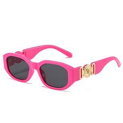 OSAGAMA Trendige rechteckige Sonnenbrille für Damen Herren unregelmäßige Vintage 90er Brille UV-Schutz (Rosa/Grau) von OSAGAMA