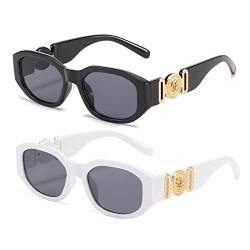 OSAGAMA Trendige rechteckige Sonnenbrille für Damen Herren unregelmäßige Vintage 90er Brille UV-Schutz (Schwarz+Weiß) von OSAGAMA