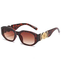 OSAGAMA Trendige rechteckige Sonnenbrille für Damen Herren unregelmäßige Vintage 90er Brille UV-Schutz Leopard/Farbverlauf Braun von OSAGAMA