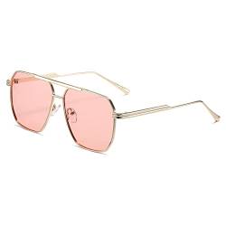 OSAGAMA Übergroße Quadratische Polarisierte Sonnenbrille für Damen Herren Vintage Retro-Brille Metallschirme UV400-Schutz Gold/Rosa von OSAGAMA