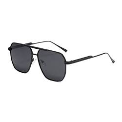 OSAGAMA Übergroße Quadratische Polarisierte Sonnenbrille für Damen Herren Vintage Retro-Brille Metallschirme UV400-Schutz Schwarz/Grau von OSAGAMA
