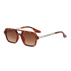 OSAGAMA Vintage Quadratische Sonnenbrille für Damen Herren 70er Jahre Kleine Brille Metallrahmen Leopard/Braun von OSAGAMA