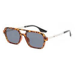 OSAGAMA Vintage Quadratische Sonnenbrille für Damen Herren 70er Jahre Kleine Brille Metallrahmen Leopard/Grau von OSAGAMA