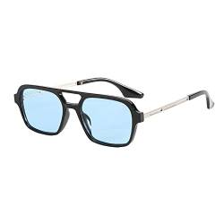 OSAGAMA Vintage Quadratische Sonnenbrille für Damen Herren 70er Jahre Kleine Brille Metallrahmen Schwarz/Blau von OSAGAMA