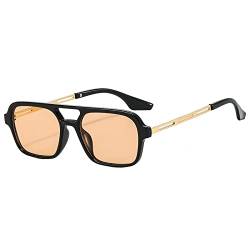 OSAGAMA Vintage Quadratische Sonnenbrille für Damen Herren 70er Jahre Kleine Brille Metallrahmen Schwarz/Orange von OSAGAMA