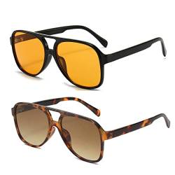 OSAGAMA Vintage Retro Sonnenbrille Gelb Getönte Brille für Damen Herren (Gelb+Leopard Braun) von OSAGAMA