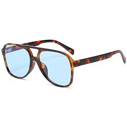 OSAGAMA Vintage Retro Sonnenbrille Gelb Getönte Brille für Damen Herren (Leopard Blau) von OSAGAMA