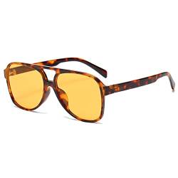 OSAGAMA Vintage Retro Sonnenbrille Gelb Getönte Brille für Damen Herren (Leopard Gelb) von OSAGAMA