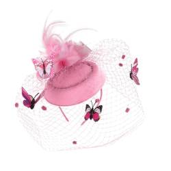 Haarschmuck Fascinator Rosa Fascinators Hüte für Frauen 50Er Jahre Kopfbedeckung mit Stirnband Derby Hut Kopfschmuck Brauthaarzubeh?r für Tea Party Hochzeitsfoto Requisiten Pink von OSALADI