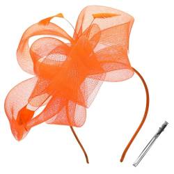 OSALADI Fascinator-Hut Für Damen 1950Er-Jahre-Fascinator-Derby-Hut Blumenbänder Auf Einem Stirnband Und Einem Clip -Teeparty-Kopfbedeckung Für Hochzeitsfeier Orange von OSALADI